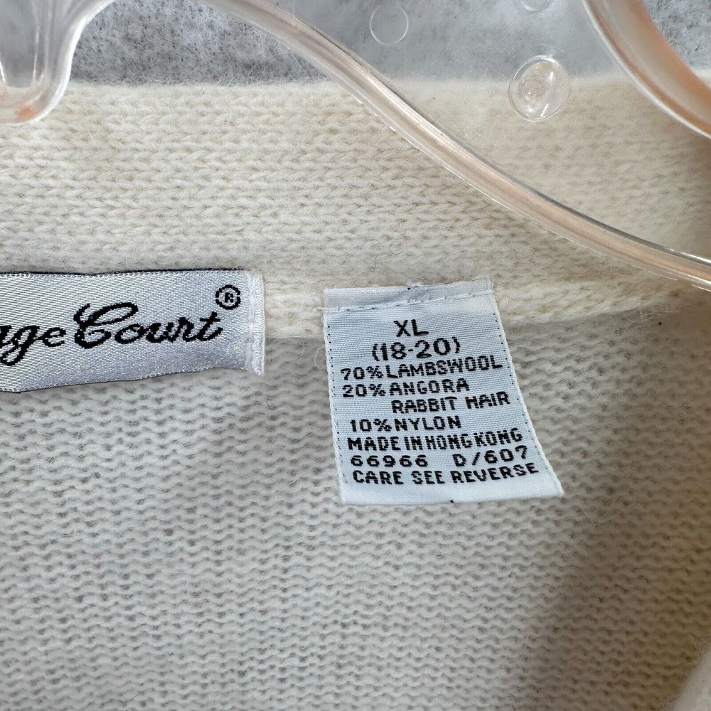 Carraige Court Cardigan Sweater Womens XL Ivory‎ Angora Lambswool Shoulder Pads - Picture 10 of 14